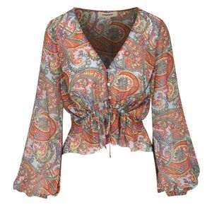 L’Agence Pixie Paisley Print Long Sleeve Crepe de Chine Blouse (SZ L)